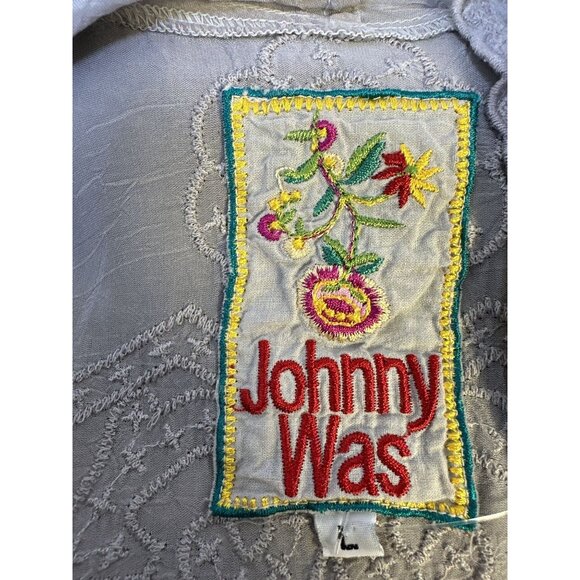 Johnny Was Gray Button-Down Tunic Blouse w/Ruffled Cuffs & Textured Detail - Picture 8 of 9